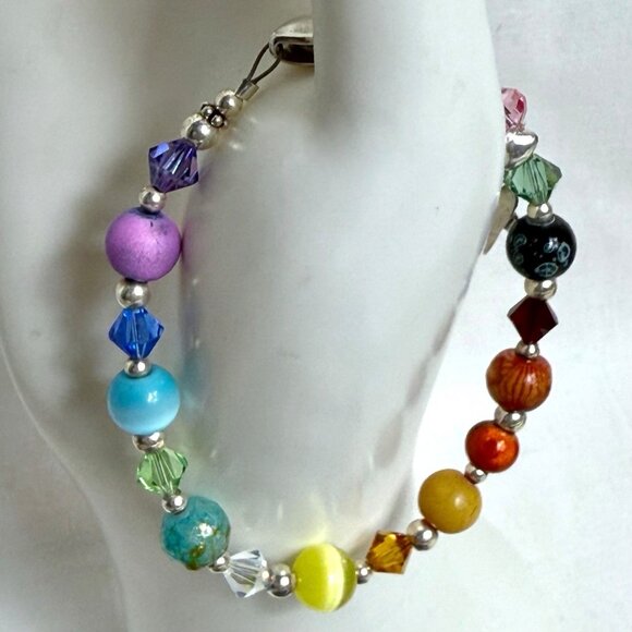Sterling Silver Multi Gemstone Beaded Bracelet Crystal - Picture 3 of 10